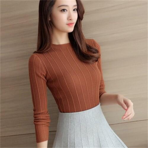 2021 New High Quality Autumn Winter Women Sweater Pullovers Knitwear Solid Half Turtleneck Long Sleeve Sexy Slim H662