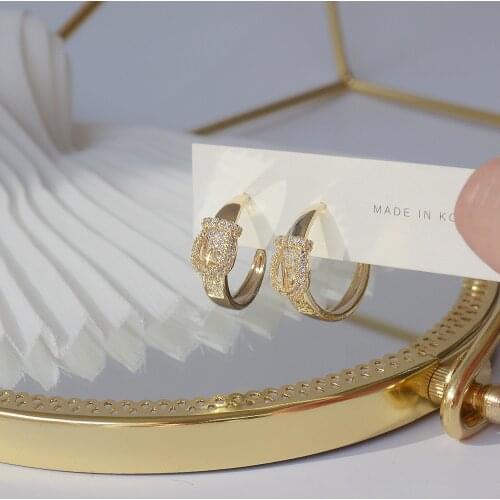 New Fashion Jewelry 14k Real Gold Micro-inlaid Zircon Belt Buckle C-shaped Earrings Shiny Holiday Daily Exquisite Earring