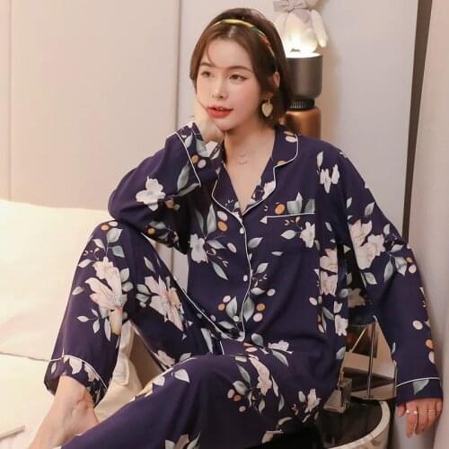 Spring And Fall New Cotton Satin Pajamas Set Womens Long-Sleeved Cardigan Homewear Japanese Style Thin Rayon Loose Casual Wear