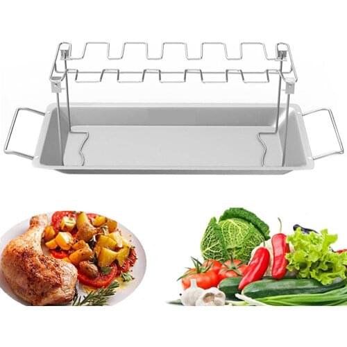 Stainless Steel Chicken Wing Leg Rack Holder Grill Rack with Drip Pan for BBQ 3