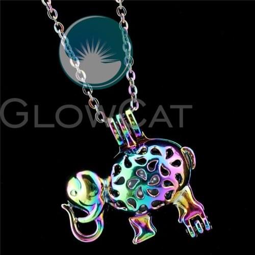 R-C90 Rainbow Colors Elephant Beads Cage Pendant Perfume Diffuser Aromatherapy Pearl Cage Locket Necklace