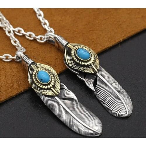 S925 Sterling Silver Takahashi Goro Jewelry Retro Thai Silver Personality Eagle Feather Pendant