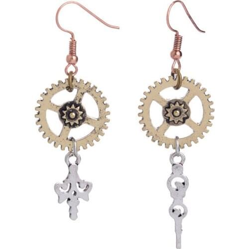 DoreenBeads Drop Earrings Steampunk Antique Bronze Gear Vintage 6.7cm(2 5/8") x 2cm( 6/8"), Post/ Wire Size: (21 gauge),1Pair