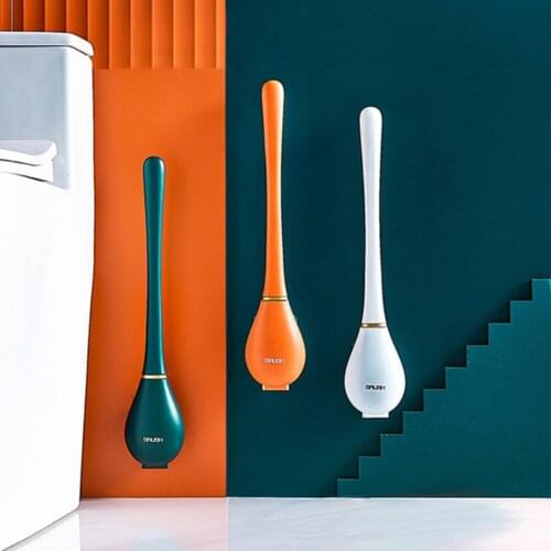 Silicone Brush Head Toilet Brush Wall-Mounted Automatic Opening And Closing Bathroom Cleaning Brush Set No Dead Corner Wash