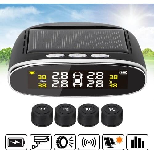 Solar Power TPMS With 4 Internal/External Sensor Intelligent Temperature Alert Car Tire Pressure Alarm Monitor System