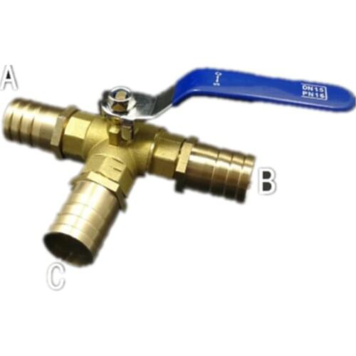 16mm Hose Barb Three Way Tee Type T-Port Brass Ball Valve For Water Oil Air