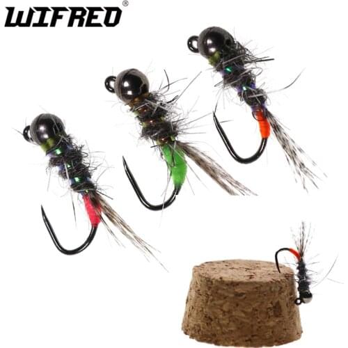 Wifreo 6pcs Trout Fishing Euro Nymph Fly Tungsten Beadhead Jig Fly Fast Sinking Fishing Flies