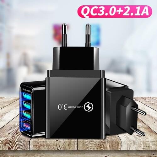 EU Plug USB Charger Quick Charge 3.0 Fast Charging Adapter For iPhone 12 Xiaomi Samsung Mobile Phone 4 Ports Fast Wall Charger