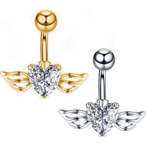 1PC Sexy Steel Belly Button Rings Crystal Navel Heart-shaped Wings Piercing Navel Earring Belly Body Piercing Jewelry Woman