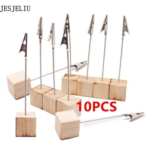 10pcs Wood Cube Alligator Metal Clip Memo Picture Note Card Desk Paper Photo Clip Holder Table Stand Office Party Home Decor