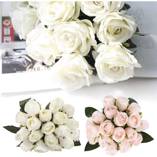 18PCS Romantic Rose Artificial Flower DIY Red White Silk Fake Flower for Party Home Wedding Decoration Valentines Day