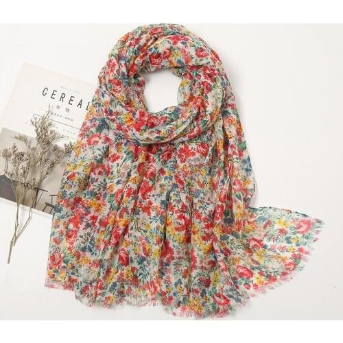 2021 Fashion Spain Lovely Polka Floral Fringe Viscose Shawl Scarf Lady Print Soft Wrap Neck Snood Bufandas Muslim Hijab 180*90cm