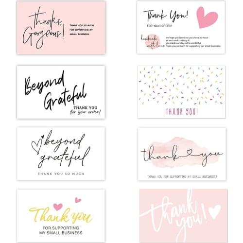 30Pcs/Pack Pink Thank You Card For Supporting Business Package Decoration Business Card Handmade With Love