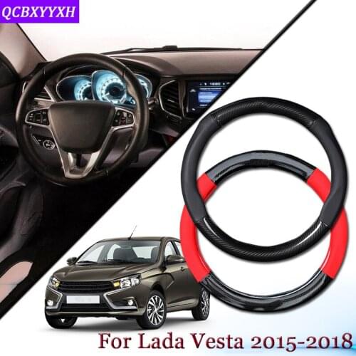 Car Carbon Fiber Leather Car Steering Wheel Cover Car Steering-wheel Hubs Automobiles Auto Accessories For Lada Vesta 2015-2018