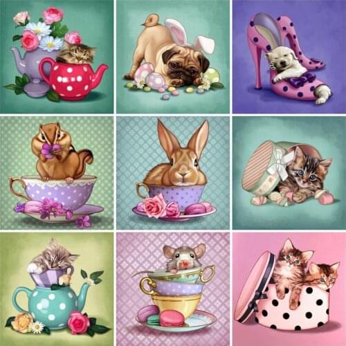 AZQSD 5D Diy Diamond Painting Rabbit Cat Mosaic Diamond Embroidery Animal Animal Cross Stitch Kits Home Decoration Gift