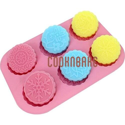 COOKNBAKE Round Snow MoonCake Molds Chocolate Muffin Pudding Pastry Silicone Mould 6-cavity Handmade Soap Resin Candle Tool