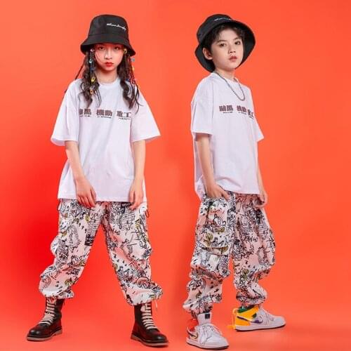 ChildrenS Street Dance Costumes Girls Jazz Dance Costumes Boys Drum Performance Costumes Short Sleeve Hiphopoutfits DQS7138