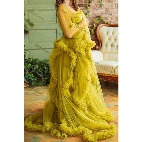 Tulle Long Sleeve Photography Fluffy Lines Bathrobe Womens Maternity Robe Dress