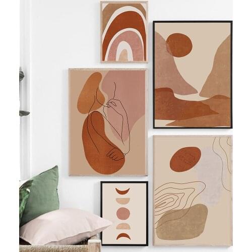 Line Draw Woman Feature Boho Art Abstract Landscape Modern Moon Wall Art Print Canvas Painting Decor for Home