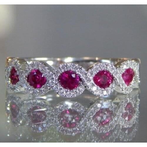 Authentic Silver Color Red Big Zircon Stone Rings for Women Full CZ Stone Luxury Brand Wedding Jewelry Gift Wholesale