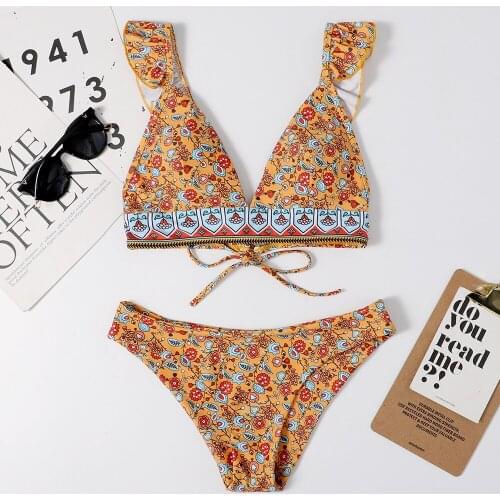 2021 Bikini Set Women Swimwear Push Up Swimsuit Top Solid Bottom Print Brazilian Biquini Bathing Suit Swim Wear Beach