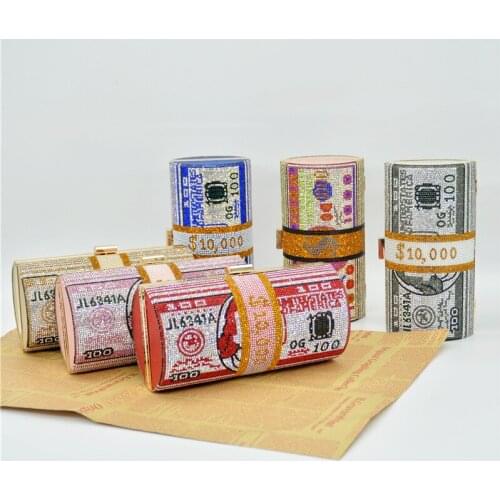 Fashion Designer Luxury Rhinestone Money Purse Dollar Diamond Clutch Evening Bag Party Versatile Shoulder Bags Colorful Handbag