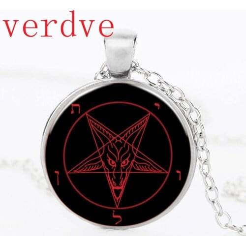 Baphomet Inverted Five-pointed Star Pendant and Goat Glass Necklace Dome Jewelry Satanism Party Gift