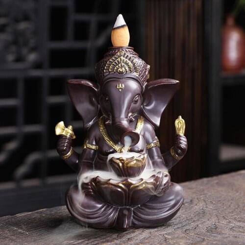 Ganesha Backflow Incense Burner Elephant God Emblem Auspicious and Success Ceramic Incense Holder Aroma Censer Home Decor Crafts