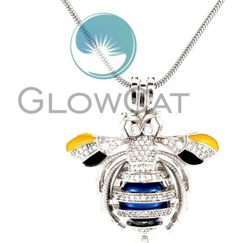 KK818 Copper Rhinestone Insect Bee Locket Pendant Essential Oil Diffuser Oyster Pearl Cage Snake Chains Locket Necklace