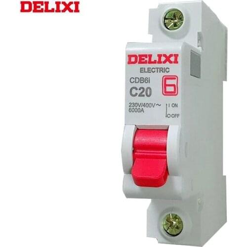 DELIXI Miniature circuit breaker MCB CDB6i 6KA 1P type C 230V/400V 1A 2A 3A 4A 6A 10A 16A 20A 25A 32A 40A 50A 63A