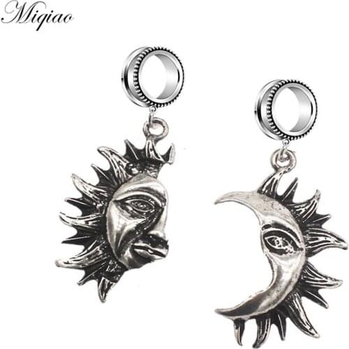 Miqiao 2pcs Fashion Retro Style Stainless Steel Sun Moon Ear Pinna 6mm-30mm Human Body Piercing Jewelry