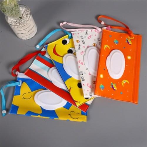 Cartoon Print Baby Wet Wipes Bag Reusable Wet Wipes Cover Container for Wet Wipes Baby Skin Care Travel Wipes Bag