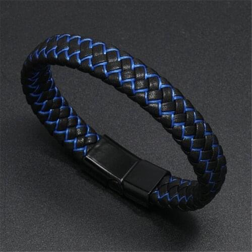 Modyle Fashion Leather Bracelet Men Black Braided Rope Bracelets For Male Metal Magnetic Clasp Bangles Jewelry Wholesale