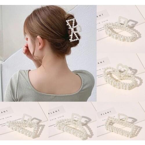 Fashion Simple Geometry Pearl Claw Clip Large Barrette Crab Shape Hair Claws Bath Clip Ponytail Clip For Women Hair Accessories