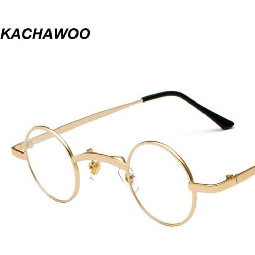 Kachawoo Small Round Eyeglasses Men Retro Style Gold Metal Glasses Frame Women Nerd Decoration Accessories