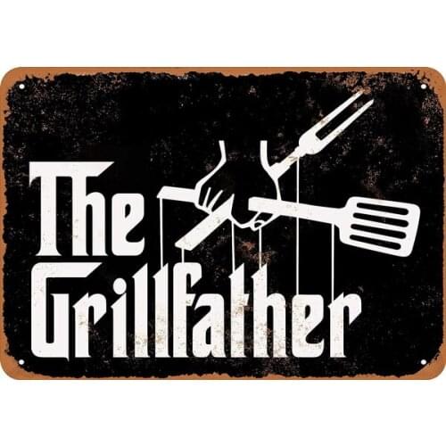 Wall-Color Metal Sign The Grillfather (Black Background)