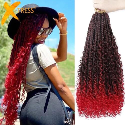 Ombre Red Colored Goddess Box Braid Hair Extensions For Women Synthetic Crochet Braids Pre Looped Hot Water Setting Hair X-TRESS