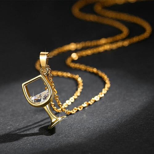 Red Wine Glass Pendant Necklace Zircon Goblet Choker for Women Elegant Charm Clavicle Chain Jewelry Wine Cup Charm Necklace