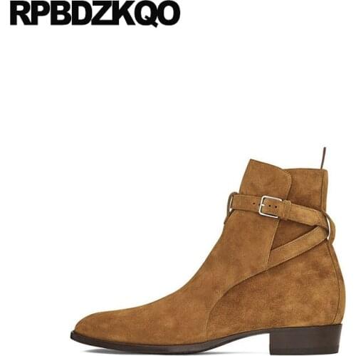 Booties vintage chunky winter pointed toe suede faux fur genuine leather designer shoes men high quality plus size boots fall