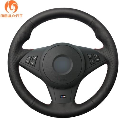 Hand-stitched non slip Black Artificial Leather Steering Wheel Cover for BMW M5 E60 E61 (Touring) 2005-2010 M6 E63 E64 2005-2010