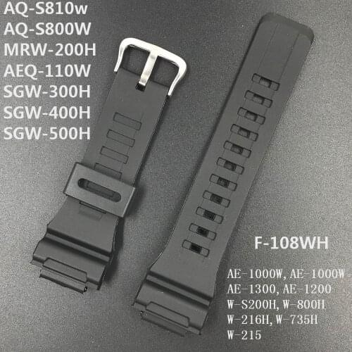 Rubber Strap For Casio AE-1000w AQ-S810W SGW-400H AEQ-110W W-735H Black Silicone Waterproof Watchband Strap Watch Wrist Bracelet