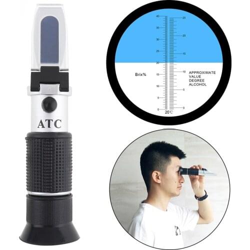 Handheld 2 In 1 0-25%Vol 0-40%Brix Adjustable Grape & Alcohol Refractometer Pipette and Mini Screw Driver For Manual Focusing