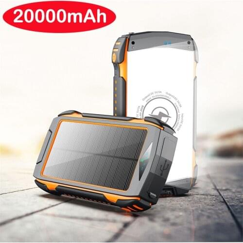 20000mAh Wireless Solar Power Bank for iPhone 12 Samsung S21 Xiaomi Poverbank 10W Wireless Fast Charging Powerbank Camping Light