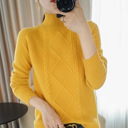 High-End Autumn Winter Cashmere Sweater Womens Turtleneck 100% Wool Knit Pullover Pure Color Thick Warm Basic Base Girl Clothes