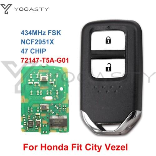 YOCASTY 434Mhz NCF2951X 47 CHIP 2 btns Remote Smart Car key For Honda Fit City Jazz XRV Venzel HRV 72147-T5A-G01 2014 2018