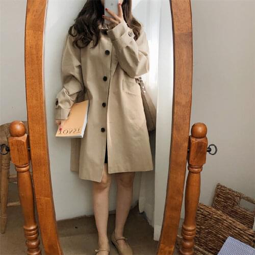 Alien Kitty Autumn Fashion Loose Female Windbreaker OL Mid-Length 2020 All Match Chic Casual Trench Elegant Cardigans Coats