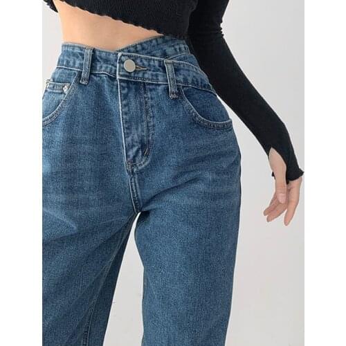High Waist Blue Jeans Harajuku Korean Ulzzang Harajuku Denim Pants Wild Daily Casual Girl Loose Trouser Streetwear Jean Femme