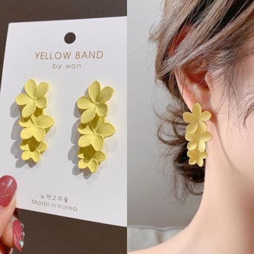 5Colors Bohemia Three Flower Drop Earrings for Women Summer Sweet Korean Jewelry Pink Fashion Boucles D'oreilles Aretes De Mujer