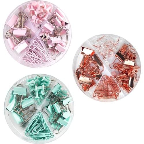 1 Set Paper Clips Binder Clips Push Pins with Box Desk Combination Stationery Set for Office , Rustproof & Nonskid
