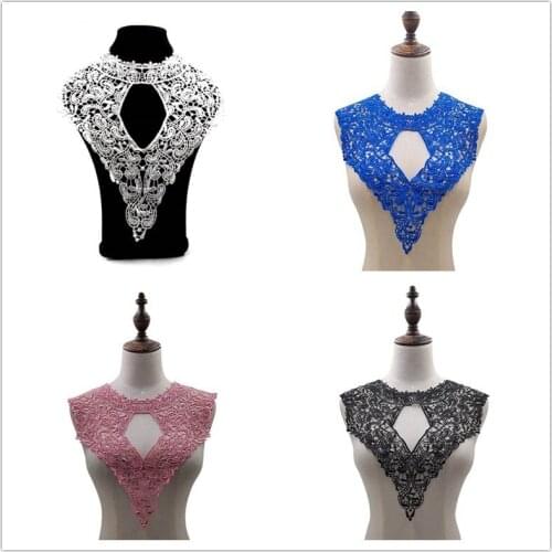 1PC Hollow Pink Lace Fabric Embroidery Tulle Neckline Flower Lace Collar Sewing Accessories Supplies Trim Bridal Wedding Dress